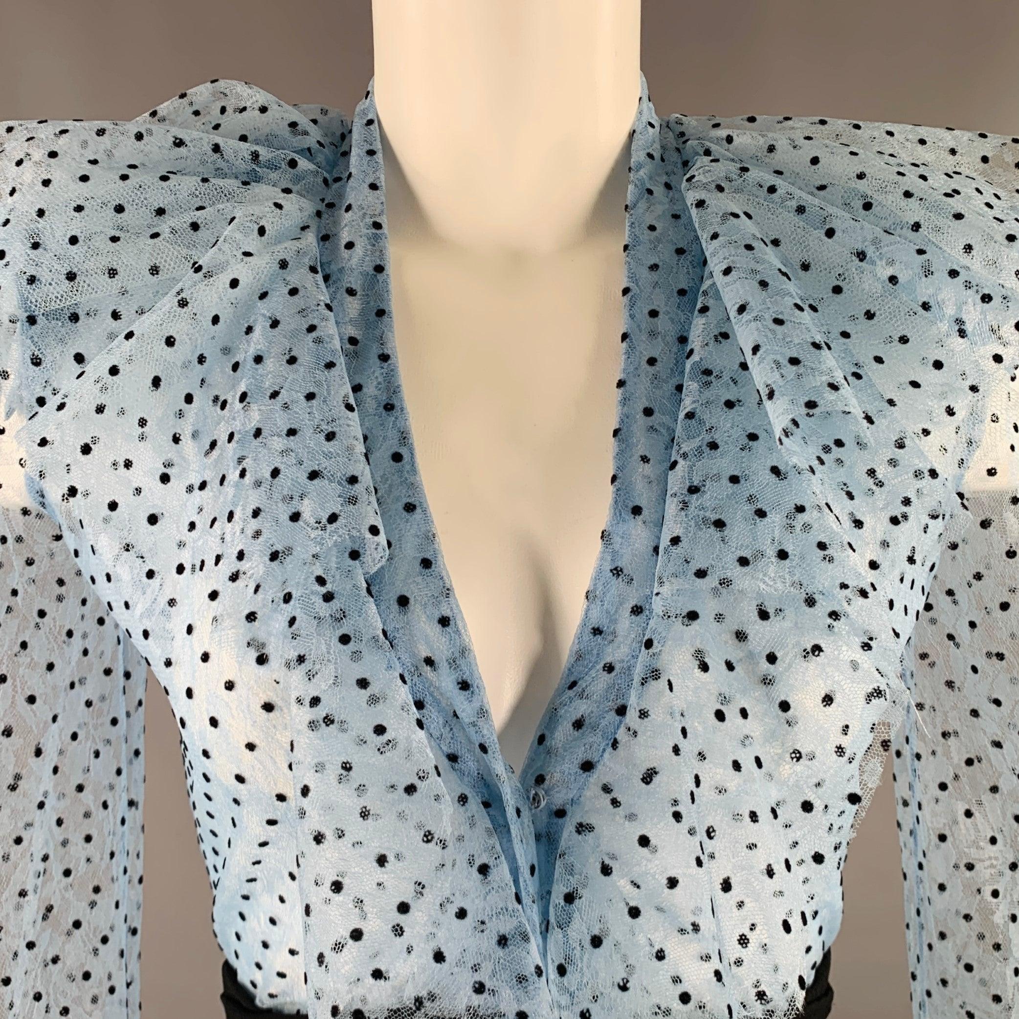 Gray PHILOSOPHY di LORENZO SERAFINI Size 2 Blue Black Polyester Polka Dot Blouse For Sale