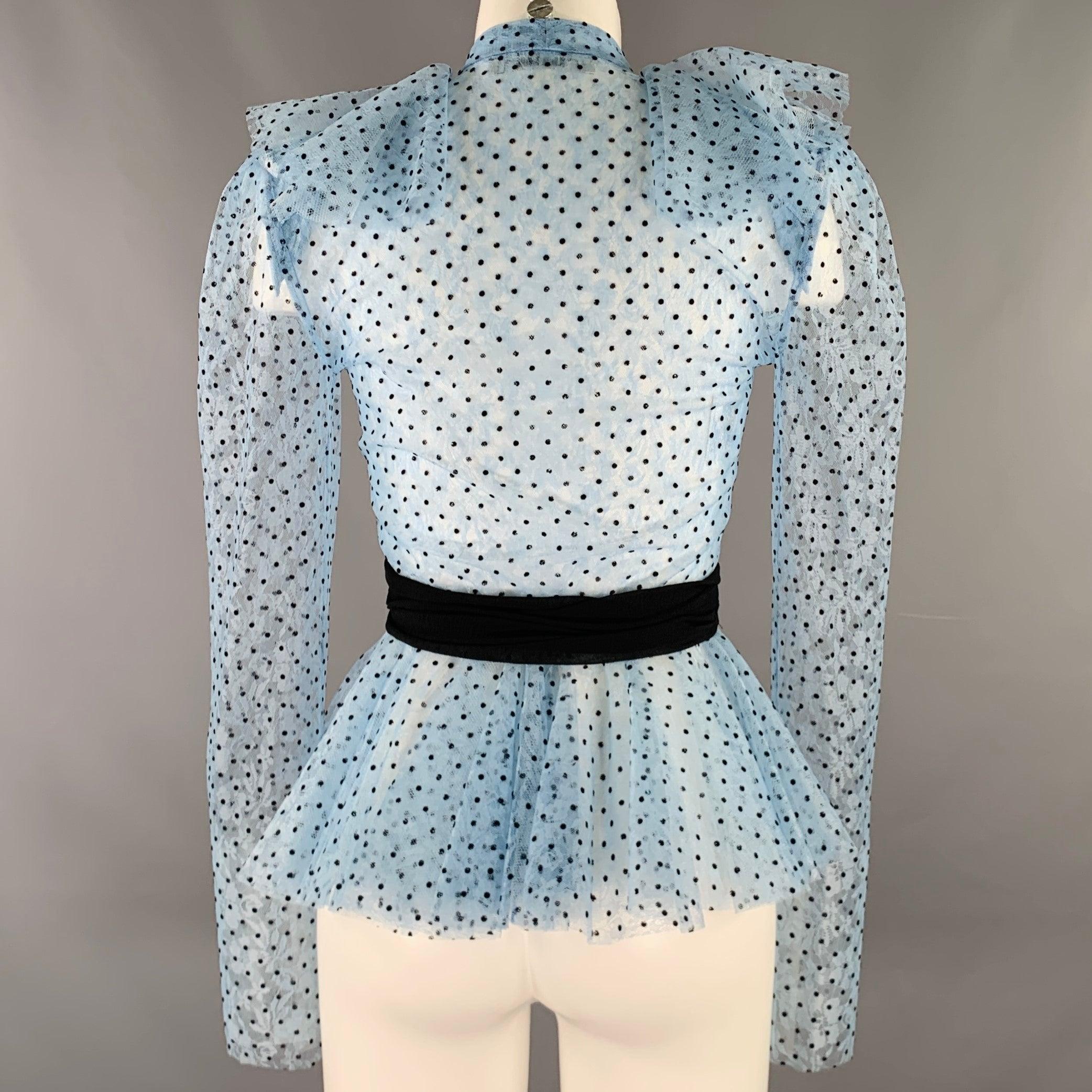 Women's PHILOSOPHY di LORENZO SERAFINI Size 2 Blue Black Polyester Polka Dot Blouse For Sale