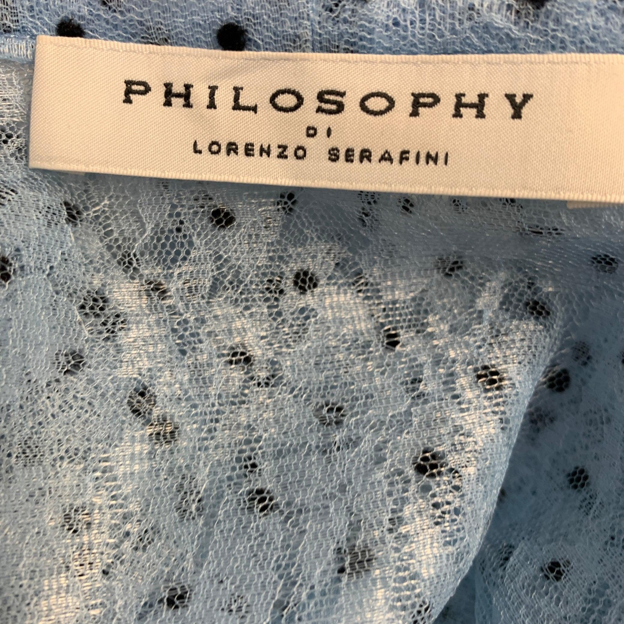 PHILOSOPHY di LORENZO SERAFINI Size 2 Blue Black Polyester Polka Dot Blouse For Sale 2