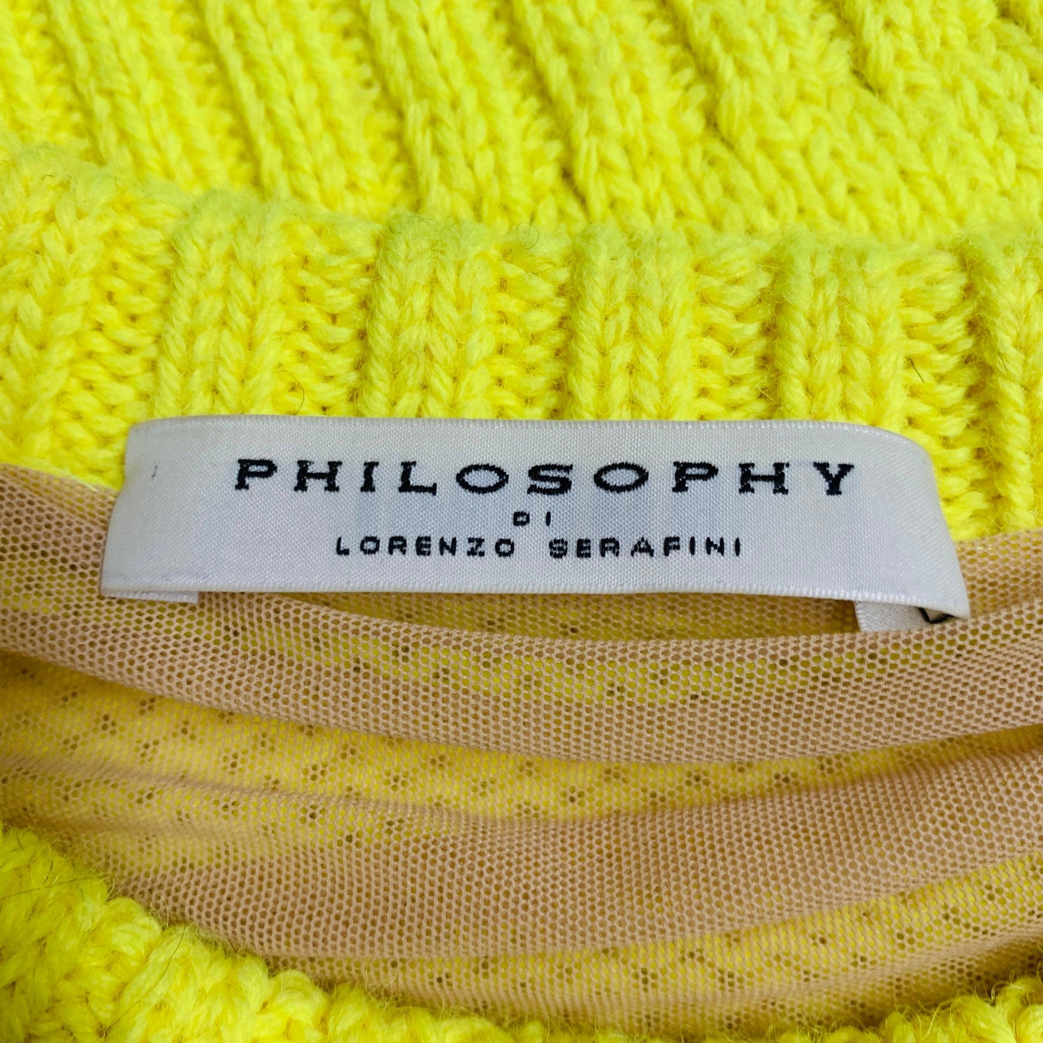 Women's PHILOSOPHY di LORENZO SERAFINI Size S Yellow Cable Knit Crew Neck Sweater For Sale