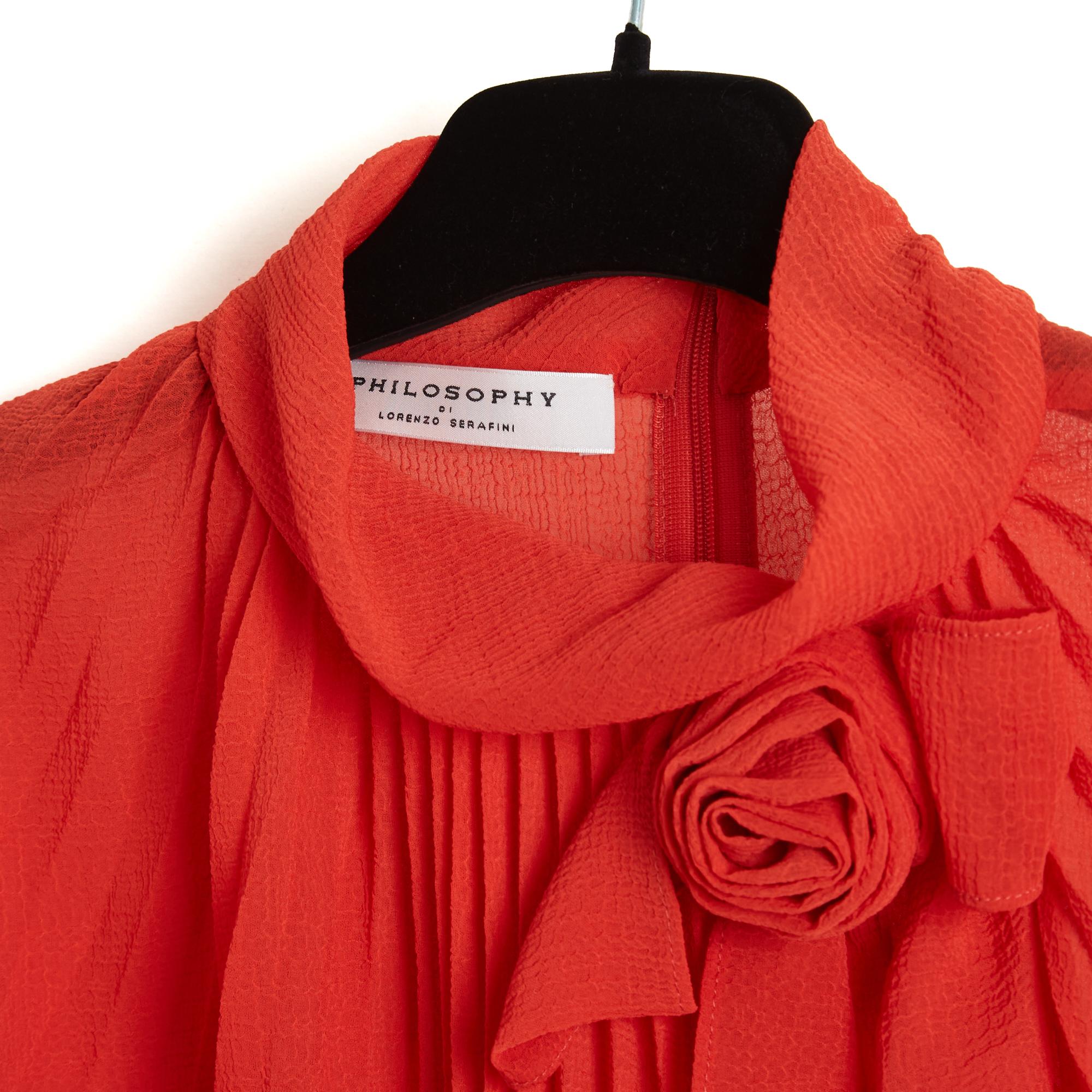 Rosso Philosophy Di Lorenzo Serafini Top FR38 Maxi camicetta rossa a pieghe Top UK10 US8 NWT in vendita