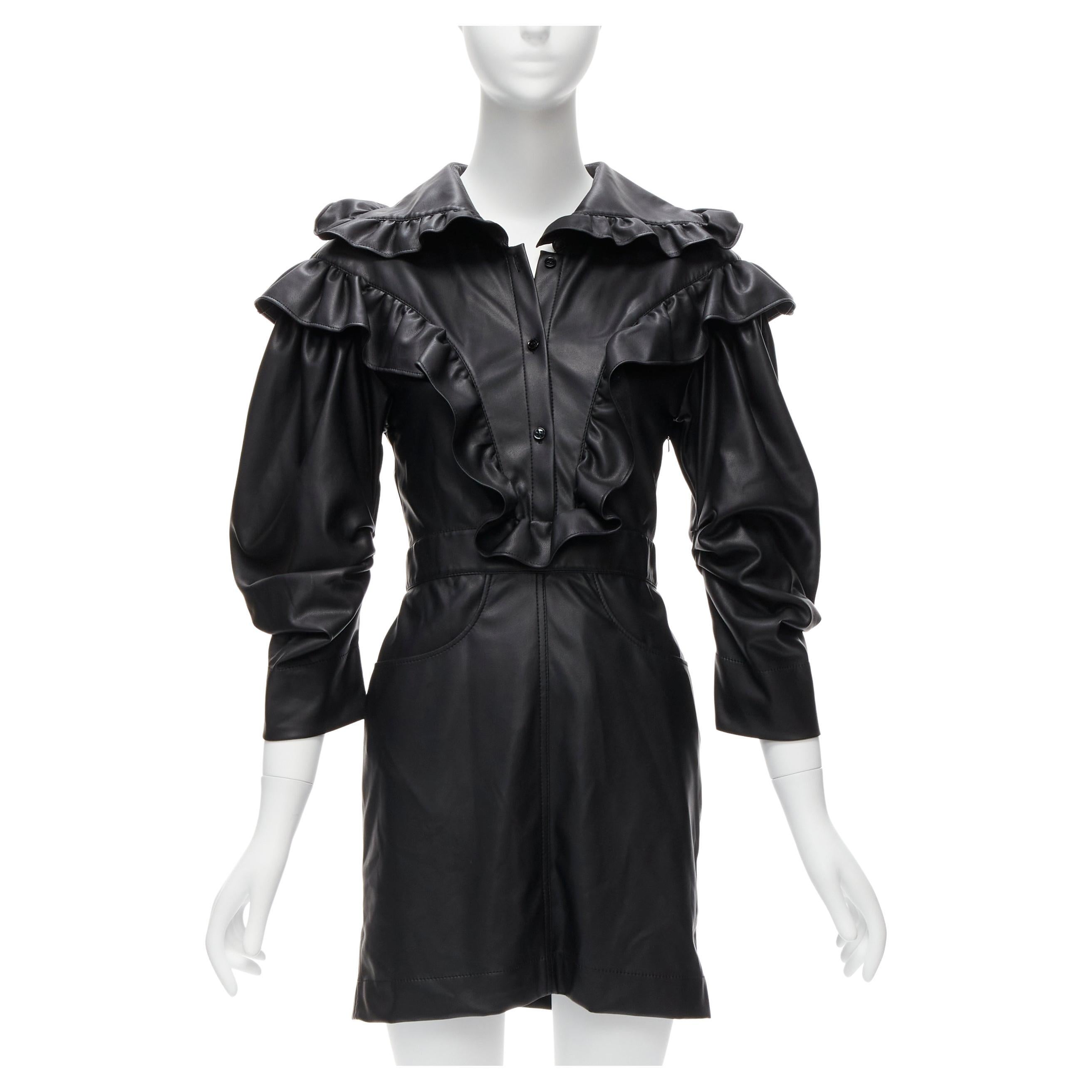 PHILOSOPHY DI LORENZO SERAFINI  vegan leather Victorian ruffle mini dress IT38  For Sale