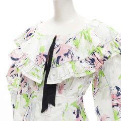 PHILOSOPHY DI LORENZO SERAFINI white floral ruffle puff sleeve dress IT38 XS