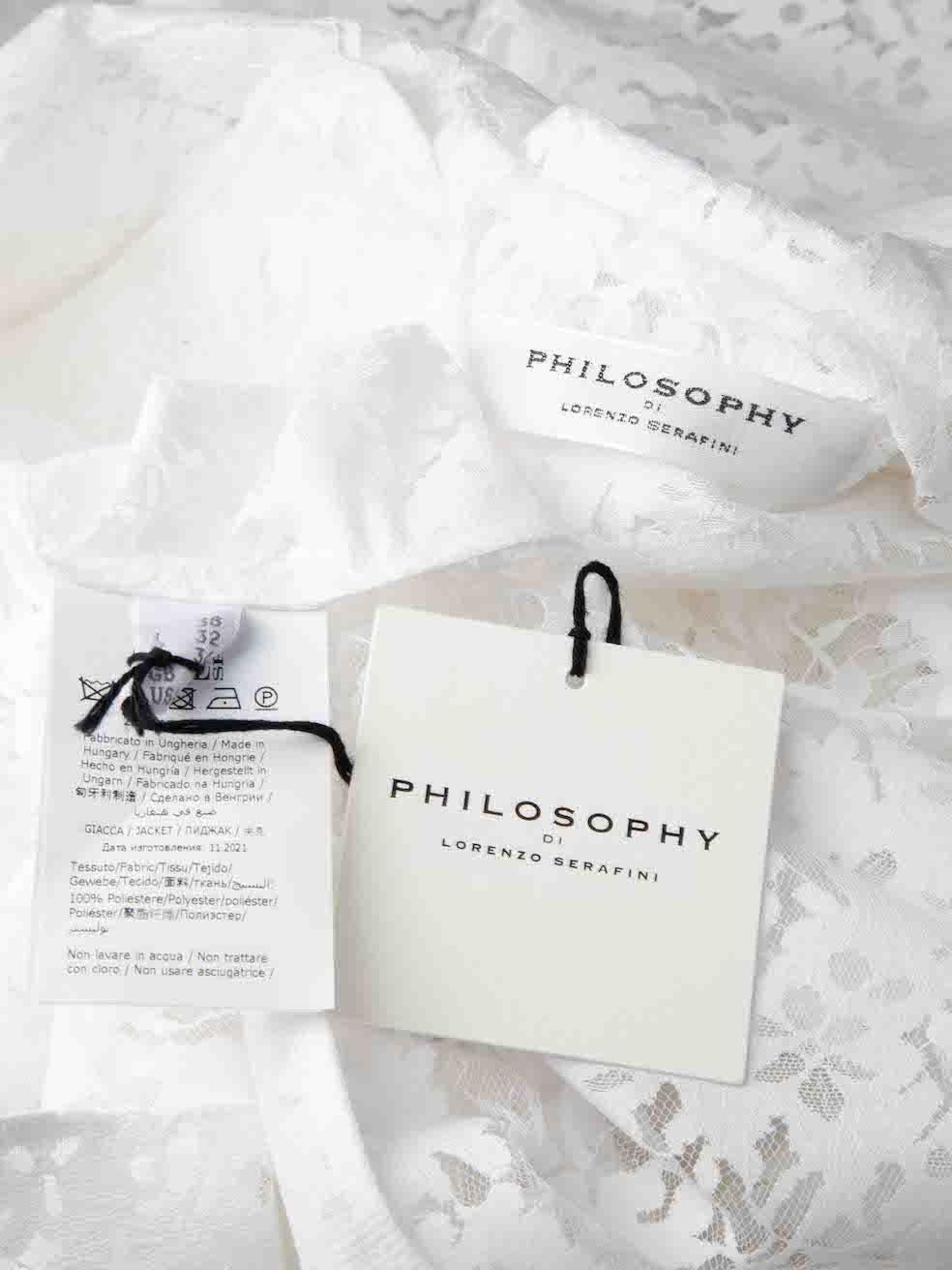 Philosophy di Lorenzo Serafini White Lace Blazer Jacket Size XS In New Condition In London, GB