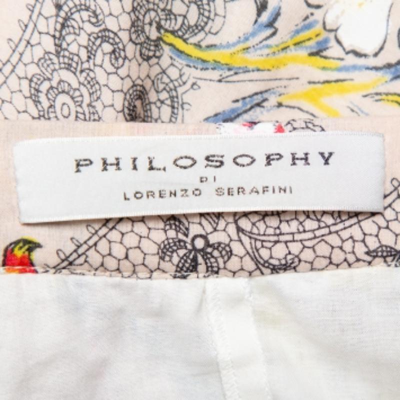Philosophy Floral Printed Cotton & Silk Ruffled Asymmetric Hem Midi Skirt M In Good Condition For Sale In Dubai, Al Qouz 2