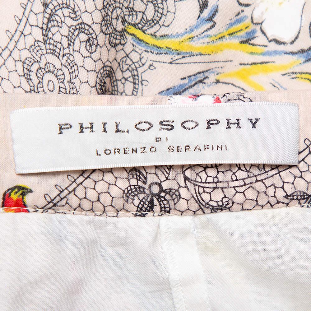 Women's Philosophy Floral Printed Cotton & Silk Ruffled Asymmetric Hem Midi Skirt M For Sale