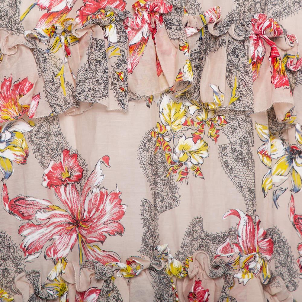 Philosophy Floral Printed Cotton & Silk Ruffled Asymmetric Hem Midi Skirt M For Sale 1