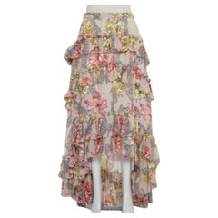 Philosophy Floral Printed Cotton & Silk Ruffled Asymmetric Hem Midi Skirt M