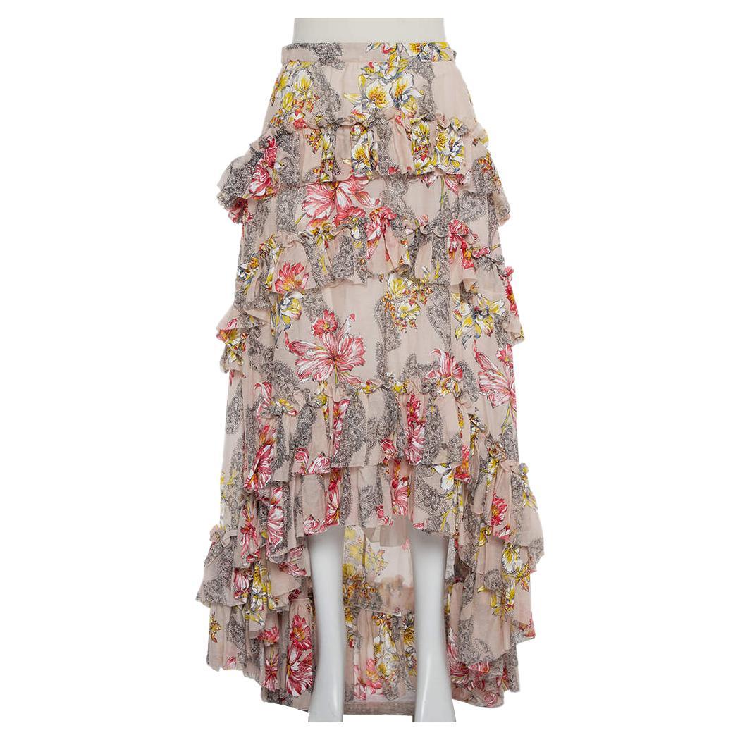 Philosophy Floral Printed Cotton & Silk Ruffled Asymmetric Hem Midi Skirt M For Sale