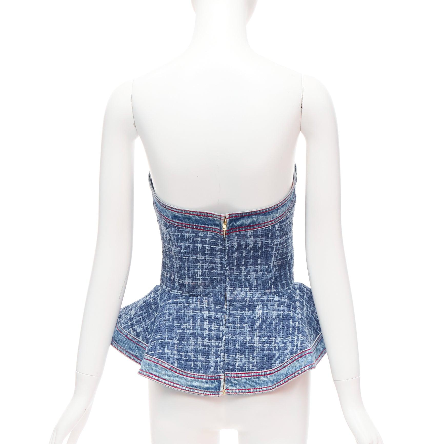 Women's PHILOSOPHY LORENZO SERAFINI blue textured denim peplum corset bustier IT40 XS