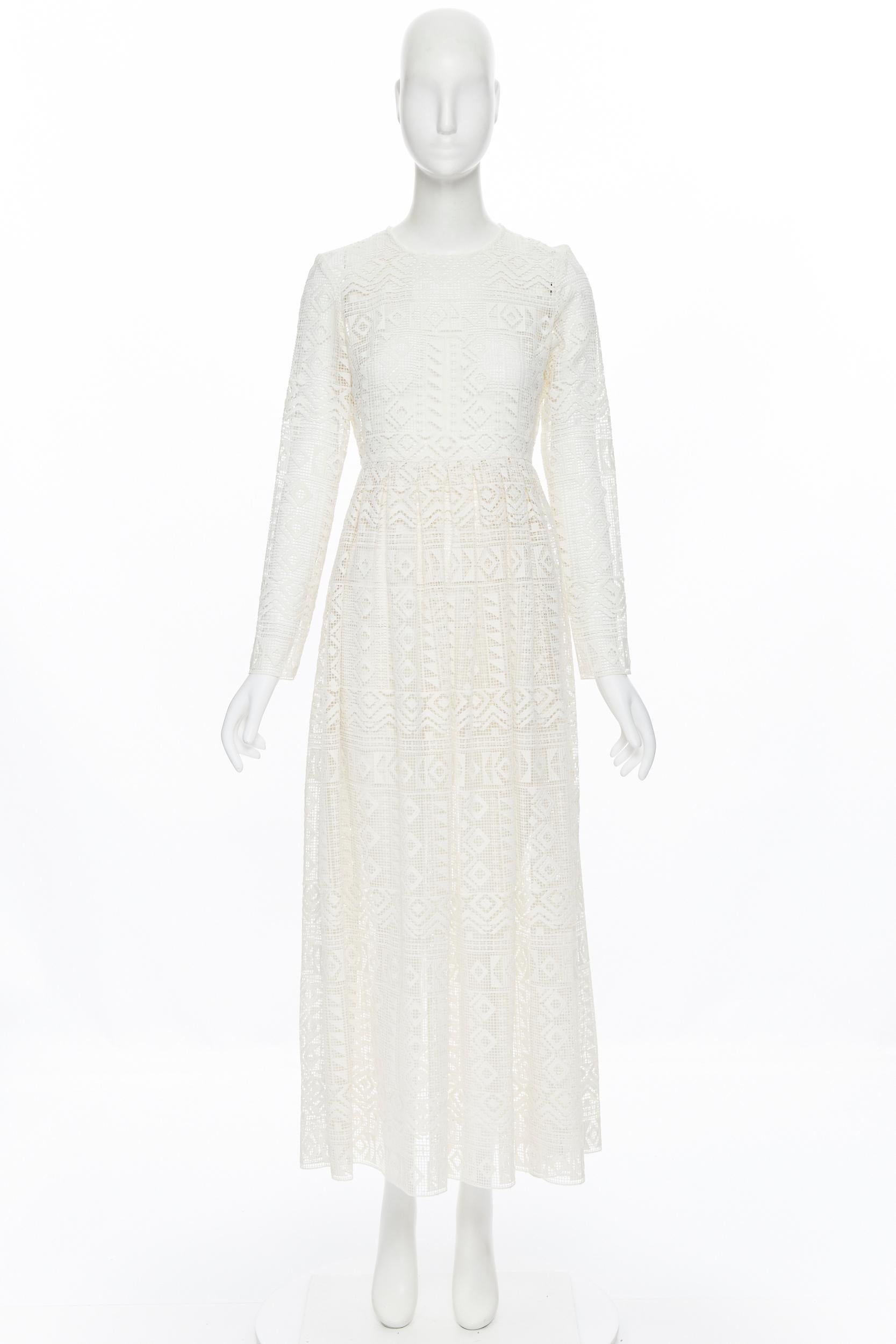 FILOSOFÍA LORENZO SERAFINI marfil étnico boho bordado anglais maxi vestido IT38 Beige