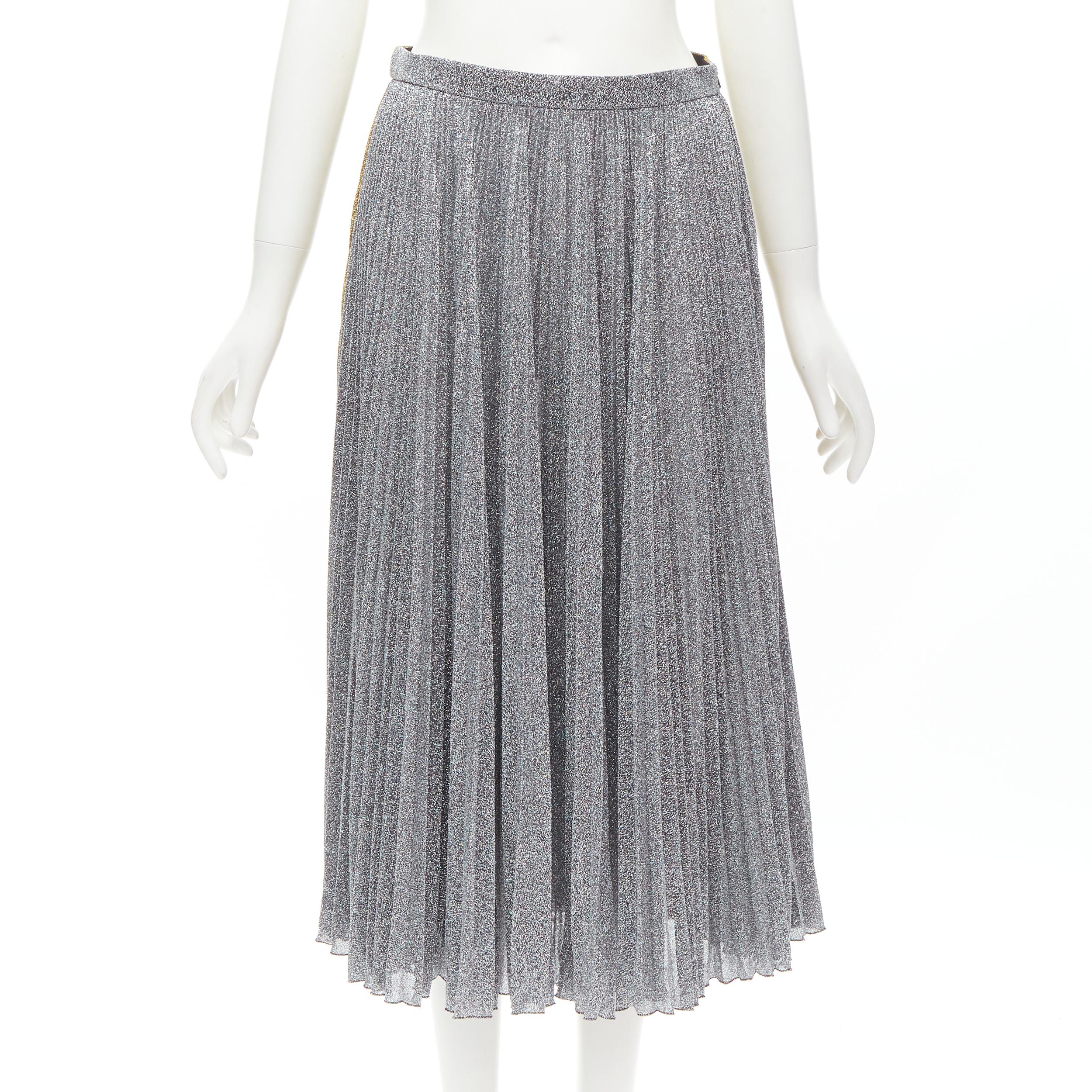 PHILOSOPHY LORENZO SERAFINI metallic gold silver lurex turtleneck skirt set S For Sale 5