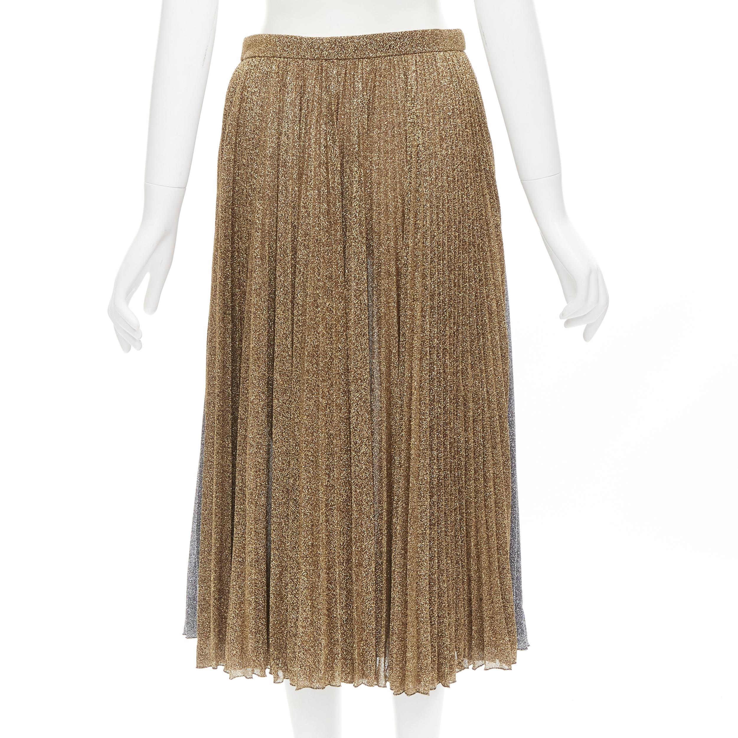 PHILOSOPHY LORENZO SERAFINI metallic gold silver lurex turtleneck skirt set S For Sale 6