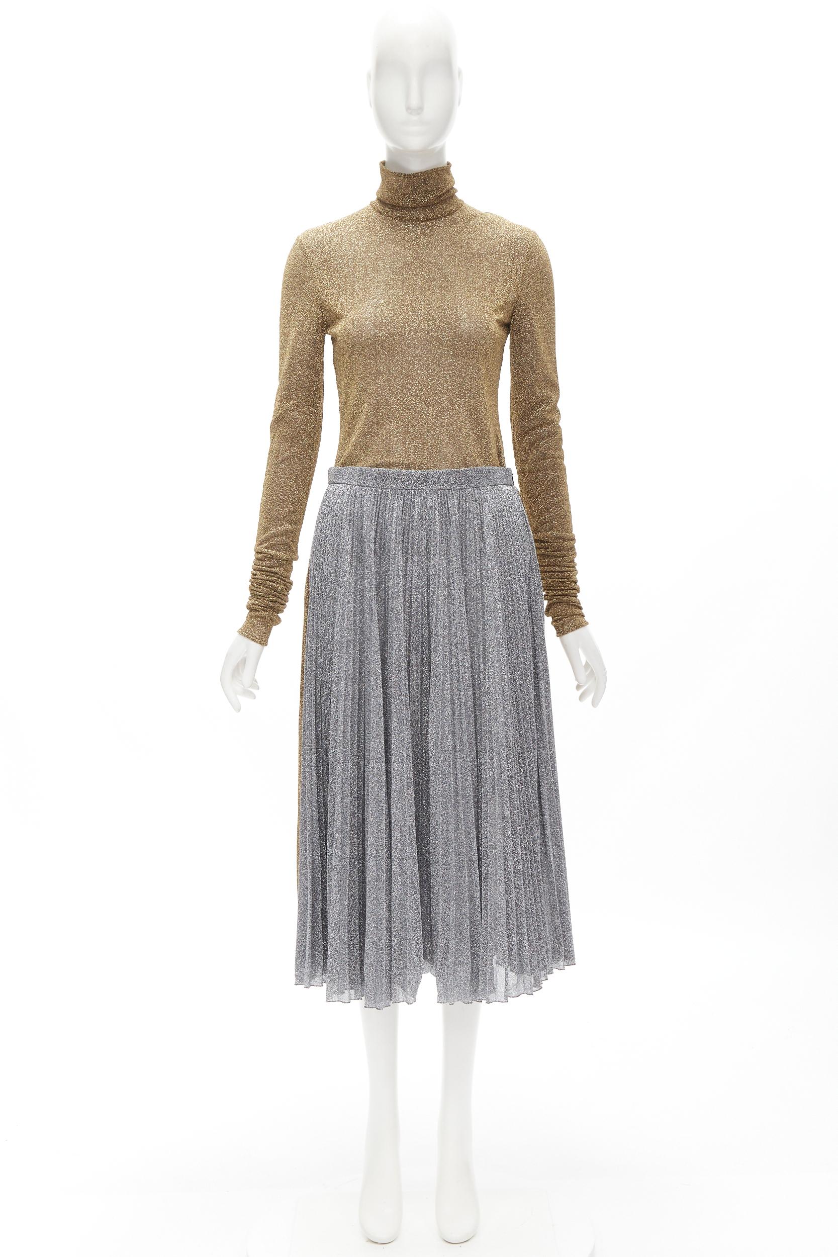 PHILOSOPHY LORENZO SERAFINI metallic gold silver lurex turtleneck skirt set S For Sale 9