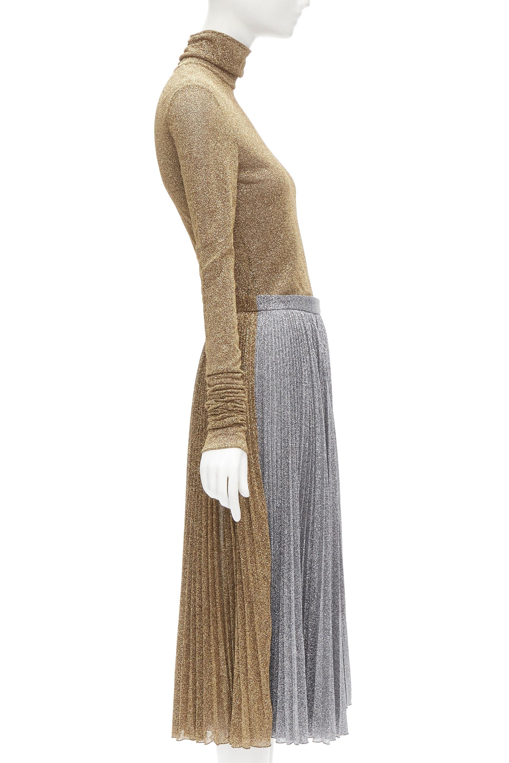 PHILOSOPHY LORENZO SERAFINI metallic gold silver lurex turtleneck skirt set S In Excellent Condition For Sale In Hong Kong, NT