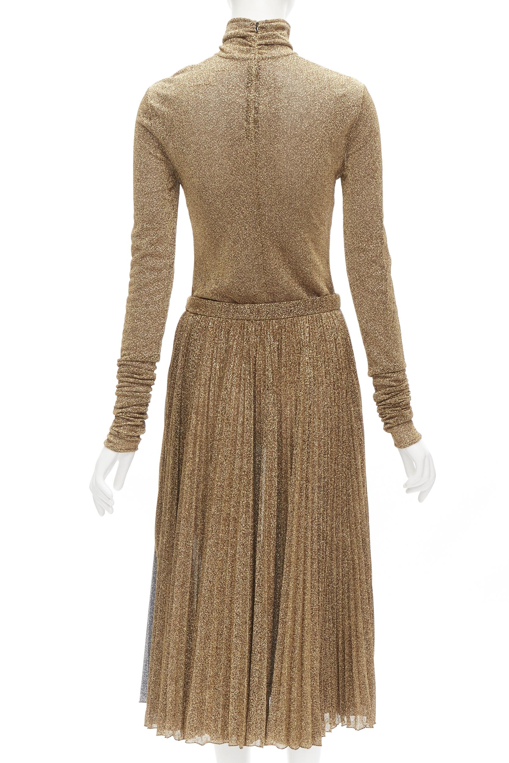 Women's PHILOSOPHY LORENZO SERAFINI metallic gold silver lurex turtleneck skirt set S For Sale