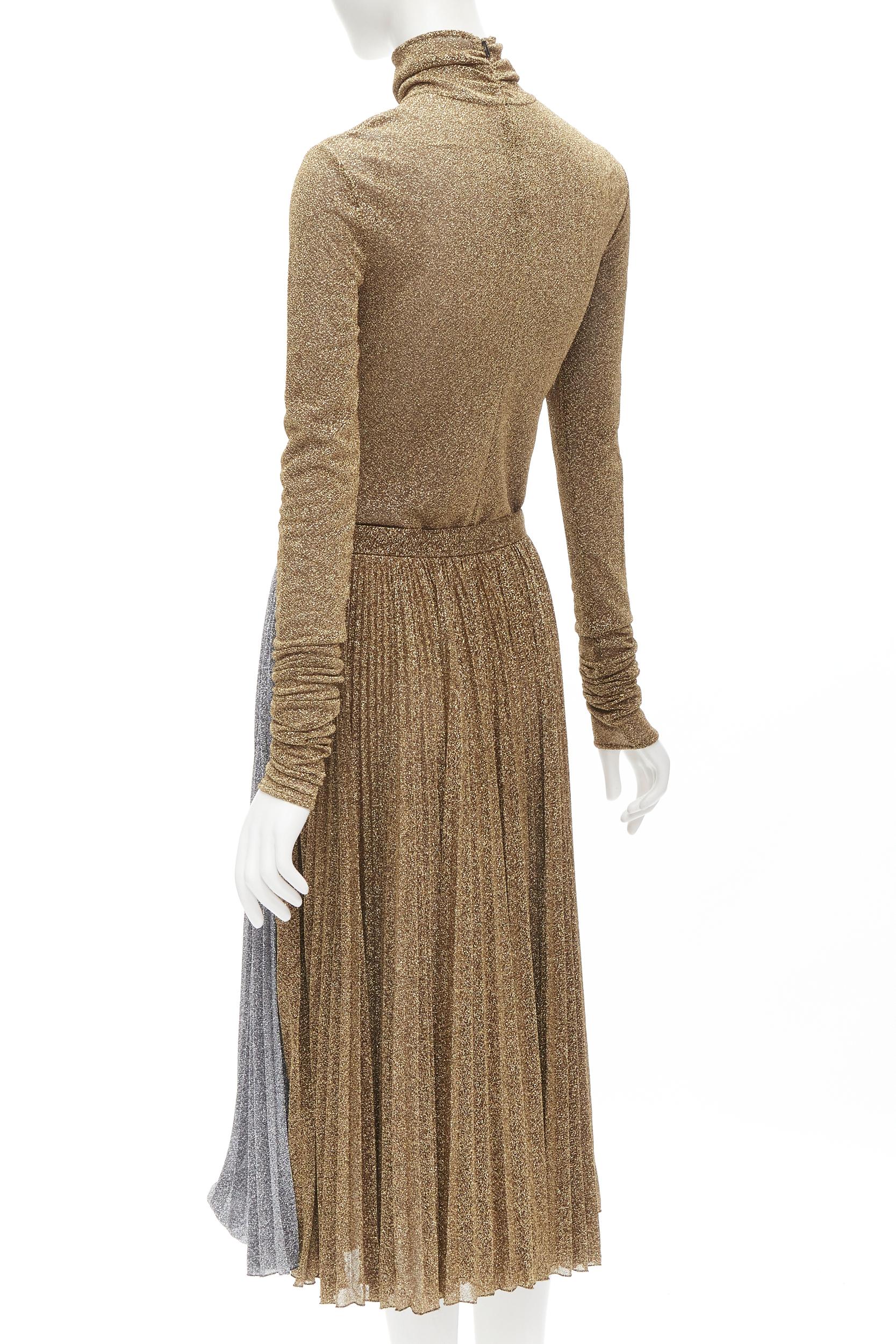 PHILOSOPHY LORENZO SERAFINI metallic gold silver lurex turtleneck skirt set S For Sale 1
