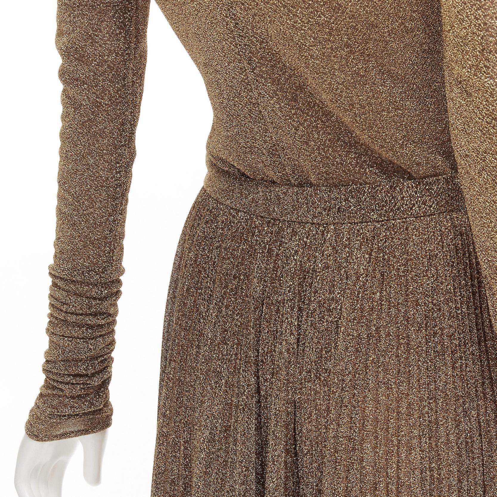 PHILOSOPHY LORENZO SERAFINI metallic gold silver lurex turtleneck skirt set S For Sale 4