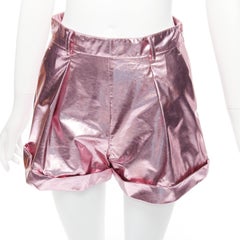 PHILOSOPHY LORENZO SERAFINI metallic pink PU high waisted cuffed shorts IT40 XS