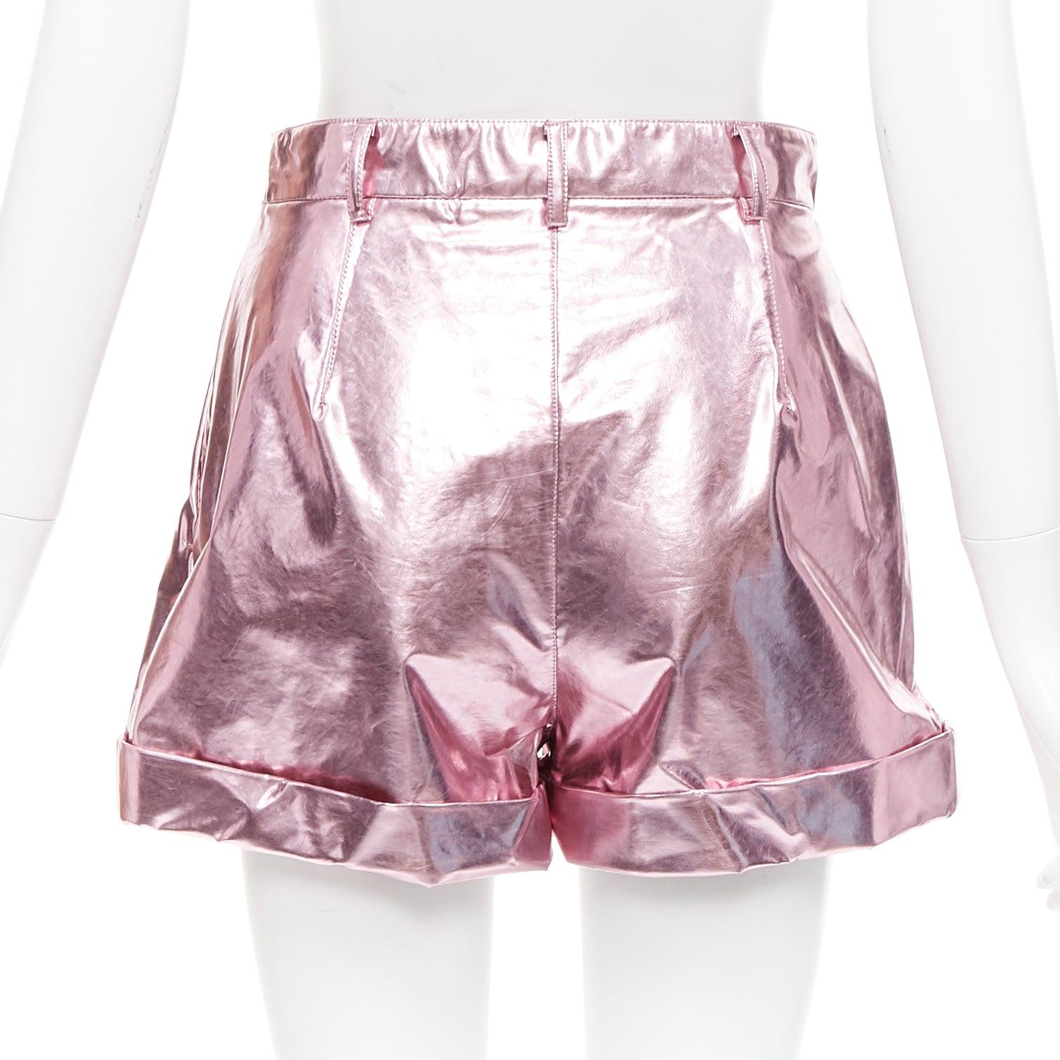 PHILOSOPHY LORENZO SERAFINI metallic pink PU high waisted cuffed shorts IT40 XS For Sale 1