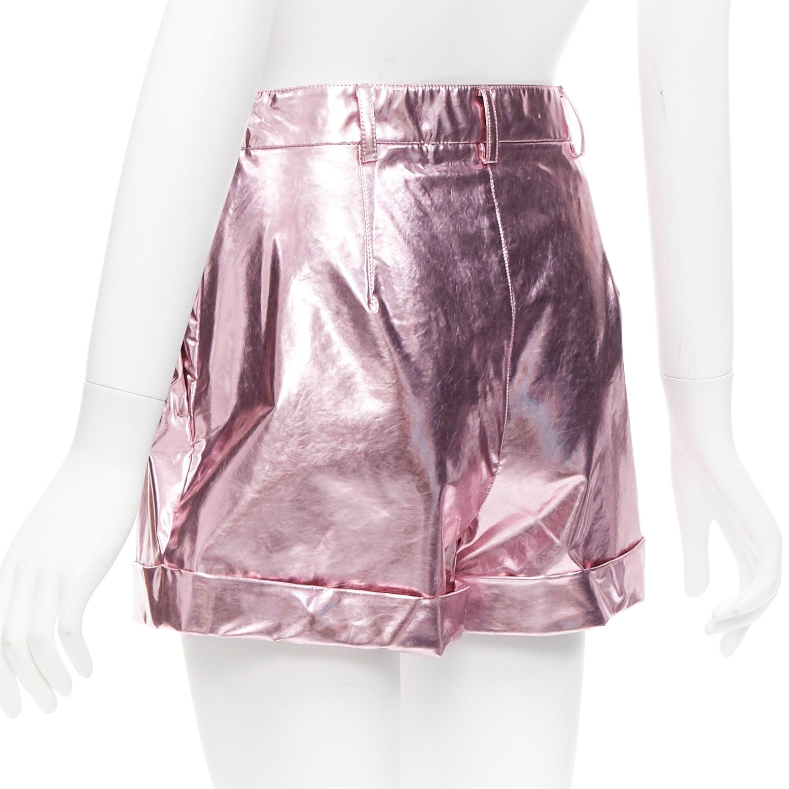 PHILOSOPHY LORENZO SERAFINI metallic pink PU high waisted cuffed shorts IT40 XS For Sale 2