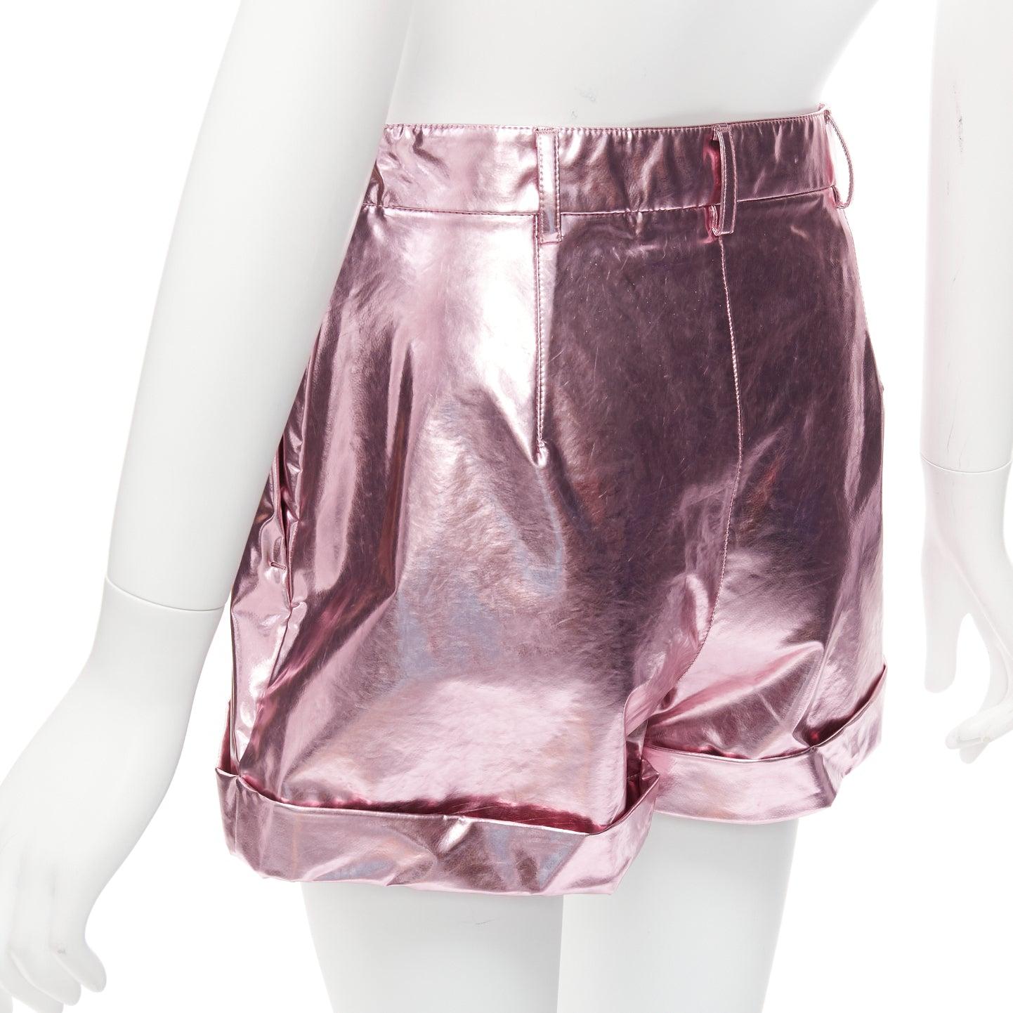 PHILOSOPHY LORENZO SERAFINI metallic pink PU high waisted cuffed shorts IT40 XS For Sale 2
