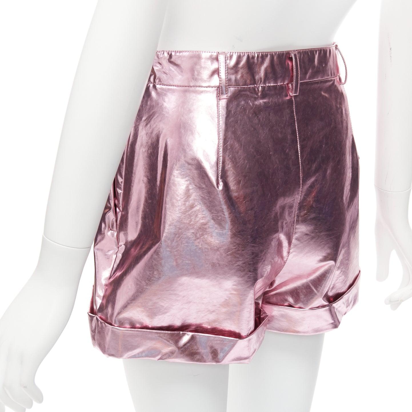PHILOSOPHY LORENZO SERAFINI metallic pink PU high waisted cuffed shorts IT40 XS For Sale 3