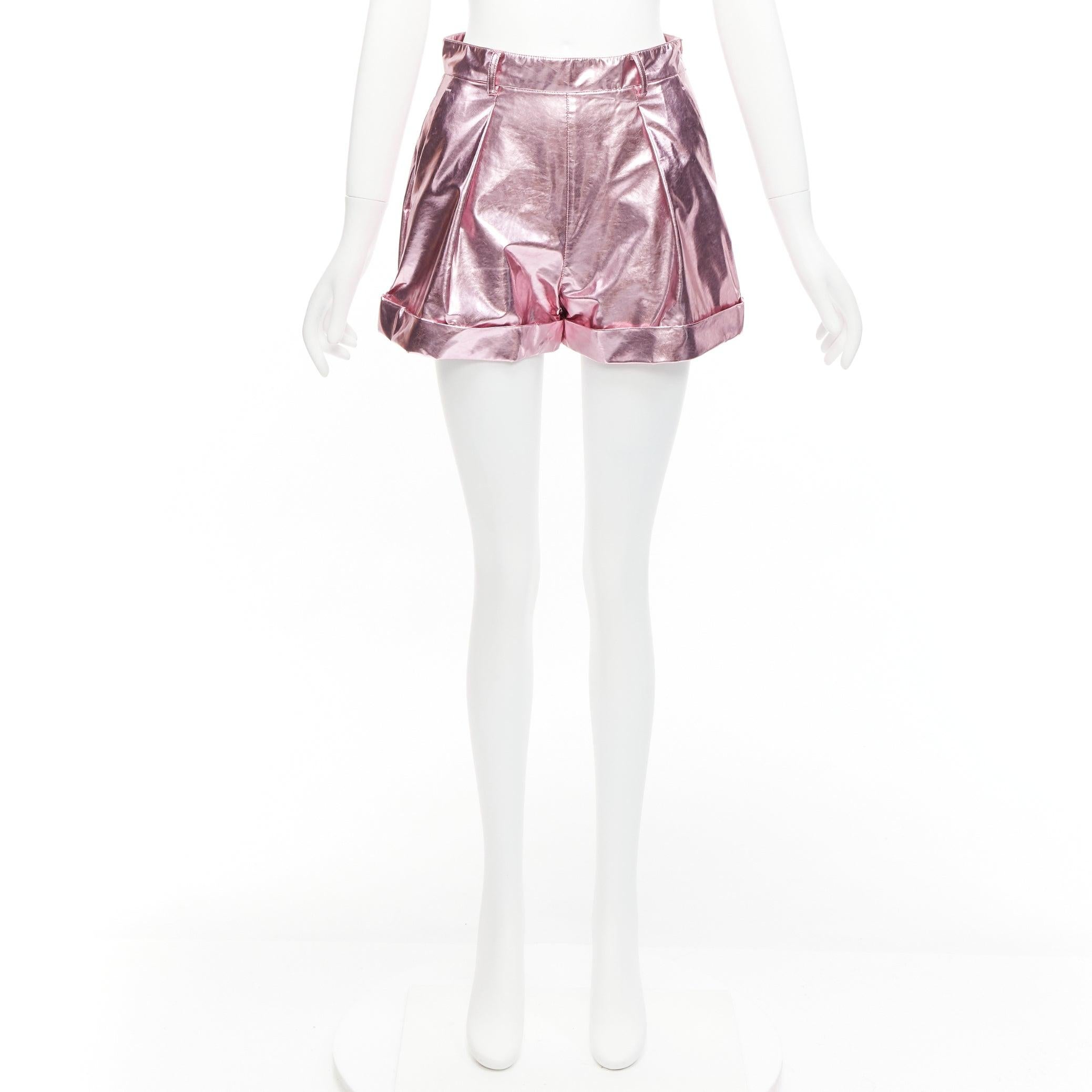 PHILOSOPHY LORENZO SERAFINI metallic pink PU high waisted cuffed shorts IT40 XS For Sale 4