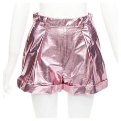 PHILOSOPHY LORENZO SERAFINI metallic pink PU high waisted cuffed shorts IT40 XS