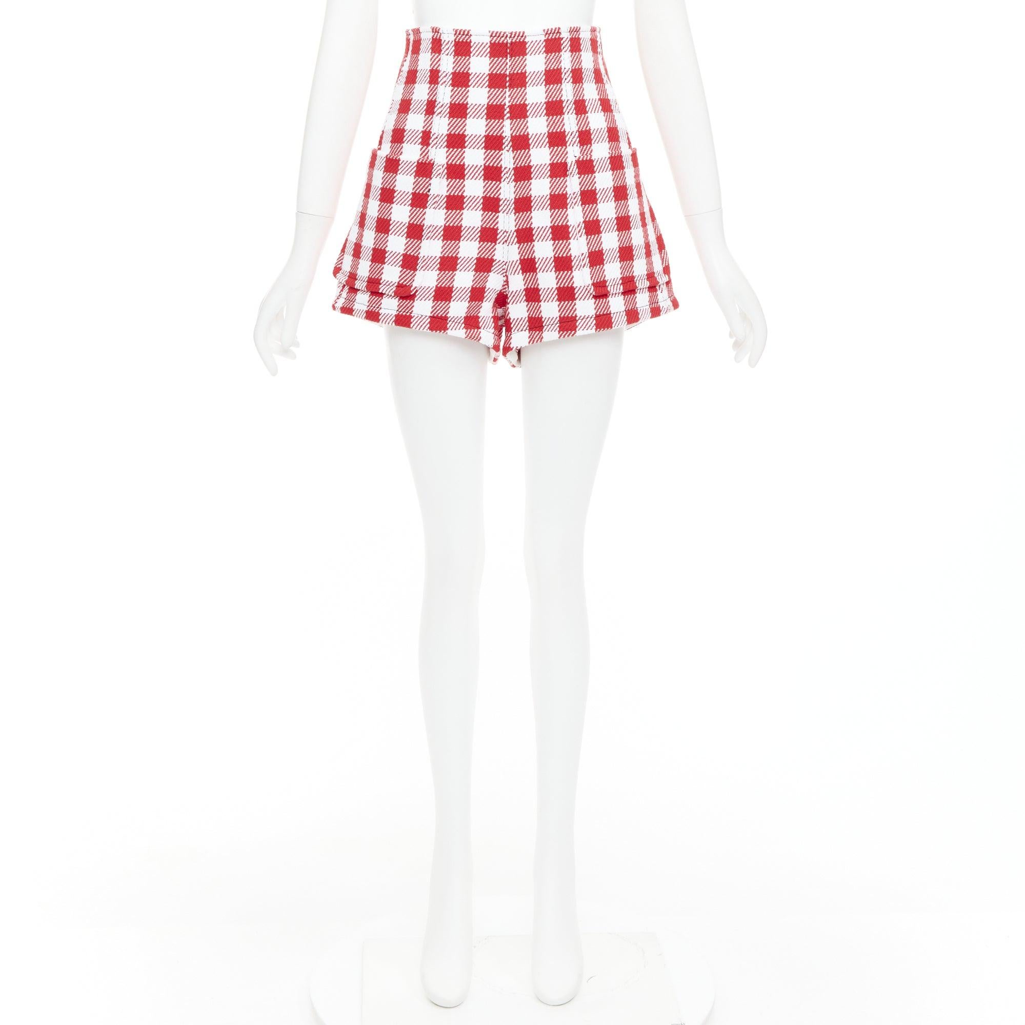PHILOSOPHY Lorenzo Serafini short taille haute en coton mélangé à carreaux blancs IT38 XS en vente 4