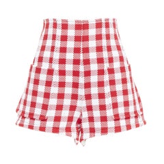 FILOSOFÍA Lorenzo Serafini pantalón corto de cintura alta en mezcla de algodón a cuadros blancos IT38 XS