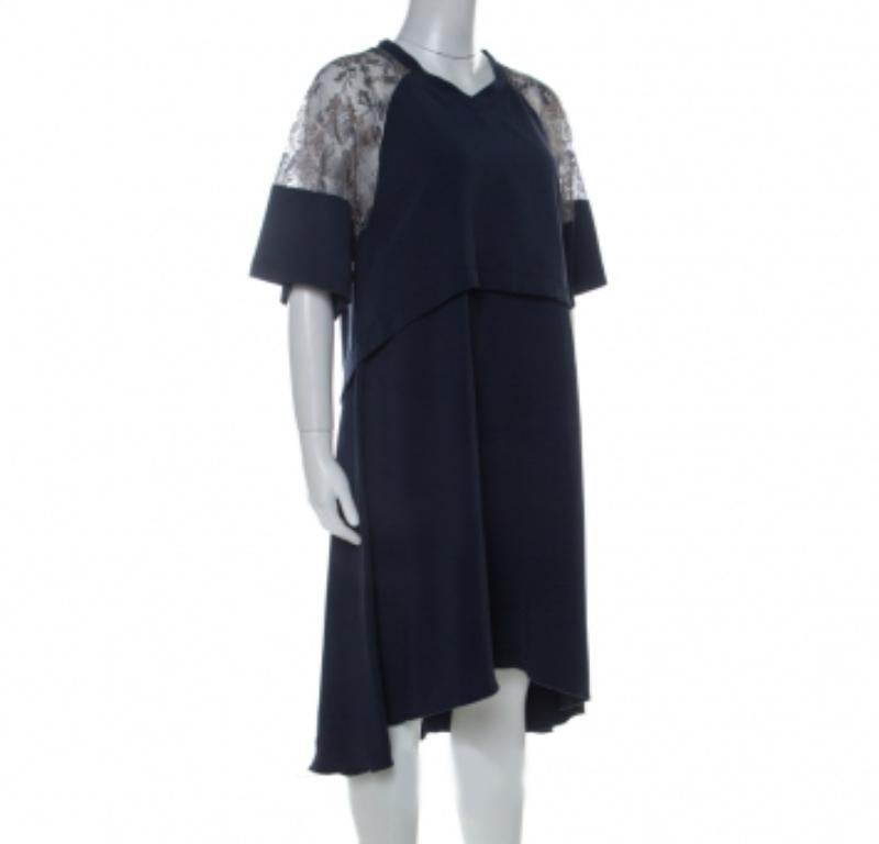 Philosophy Marineblaues Lagen-Shiftkleid mit Spitzendetail M (Schwarz) im Angebot
