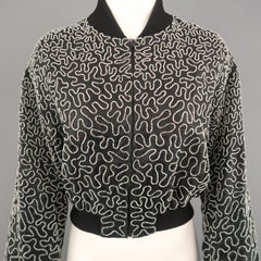 PHILOSOPHY Size 10 Black Clear Beaded Pattern Silk Cropped Bomber Jacket