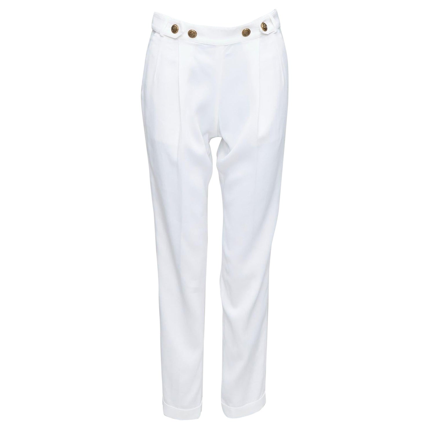 PHILOSOPHY pantaloni affusolati plissettati con bottoni in bronzo bianchi IT38 XS