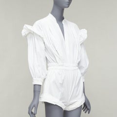 PHILOSOPHY white cotton blend volume wing sleeve roll leg V-neck romper IT38 XS