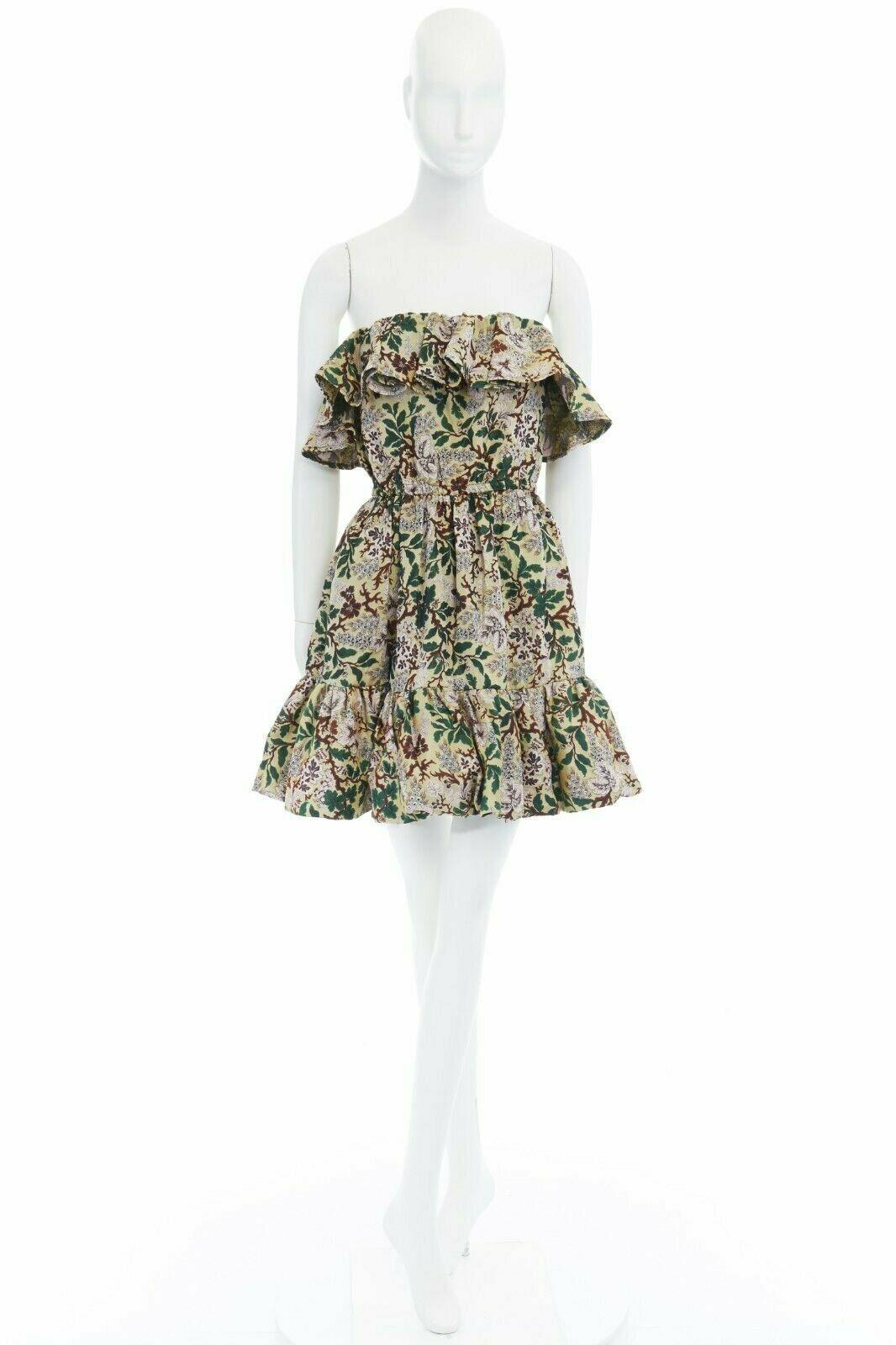 PHILOSOPHY yellow floral jacquard off shoulder ruffle flared skirt dress US2 S Reference: LNKO/A00774 
Brand: Alberta Ferretti 
Designer: Alberta Ferretti 
Material: Polyester 
Color: Multicolour 
Pattern: Floral 
Extra Detail: Polyester. White base