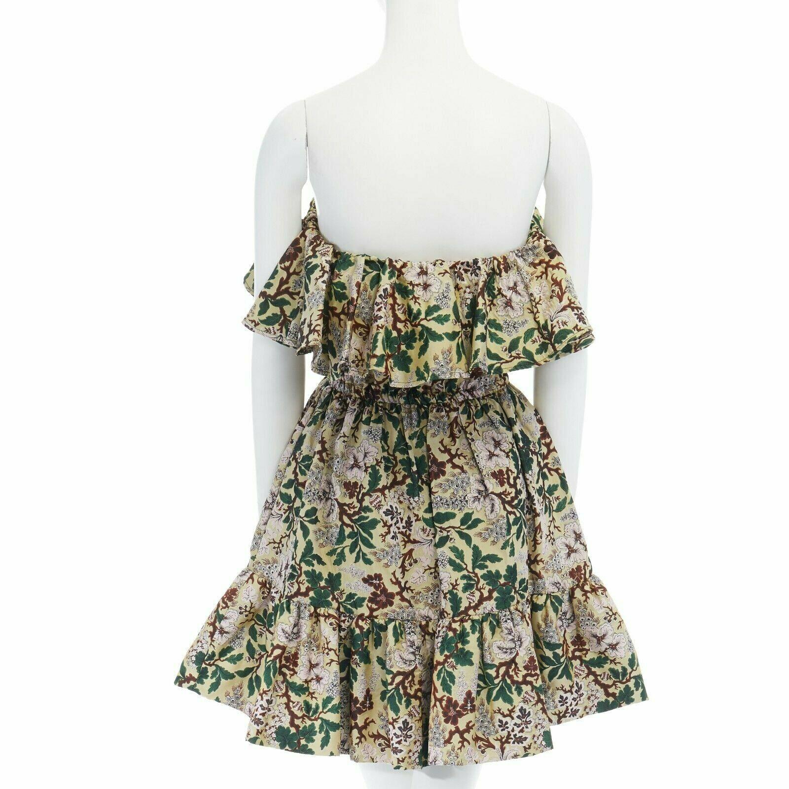 PHILOSOPHY yellow floral jacquard off shoulder ruffle flared skirt dress US2 S In Good Condition In Hong Kong, NT