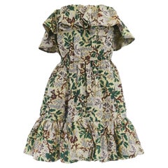 PHILOSOPHY yellow floral jacquard off shoulder ruffle flared skirt dress US2 S