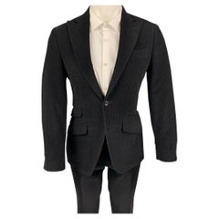 PHINEAS COLE Size 36 Black Corduroy Wool Peak Lapel Suit