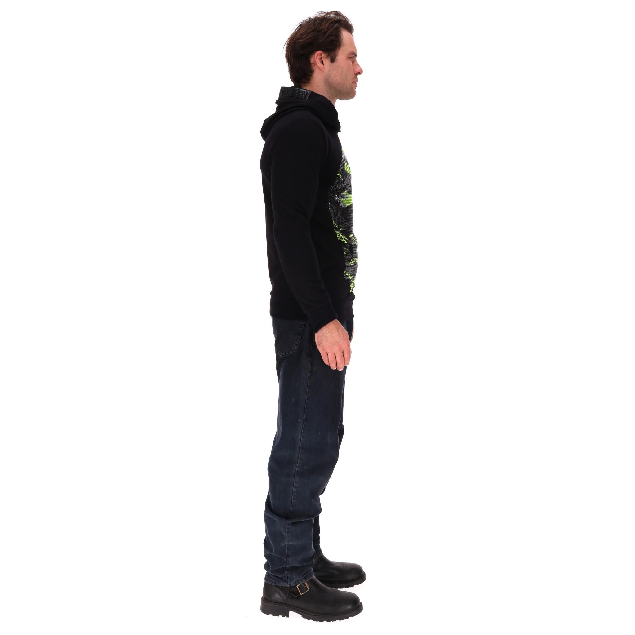 Black Phlipp Plein Crystal Skull & Logo Hoodie For Sale