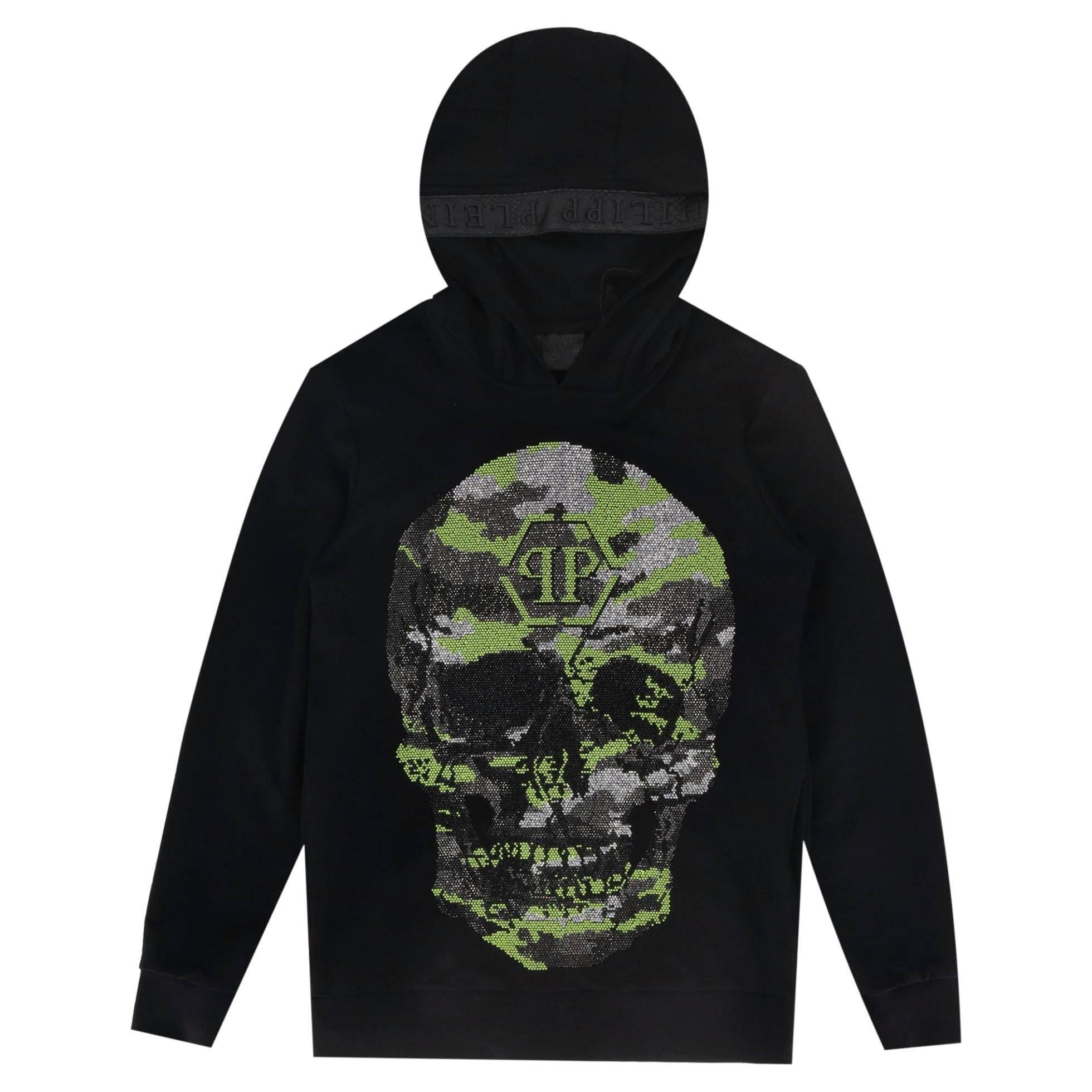 Phlipp Plein Crystal Skull & Logo Hoodie For Sale