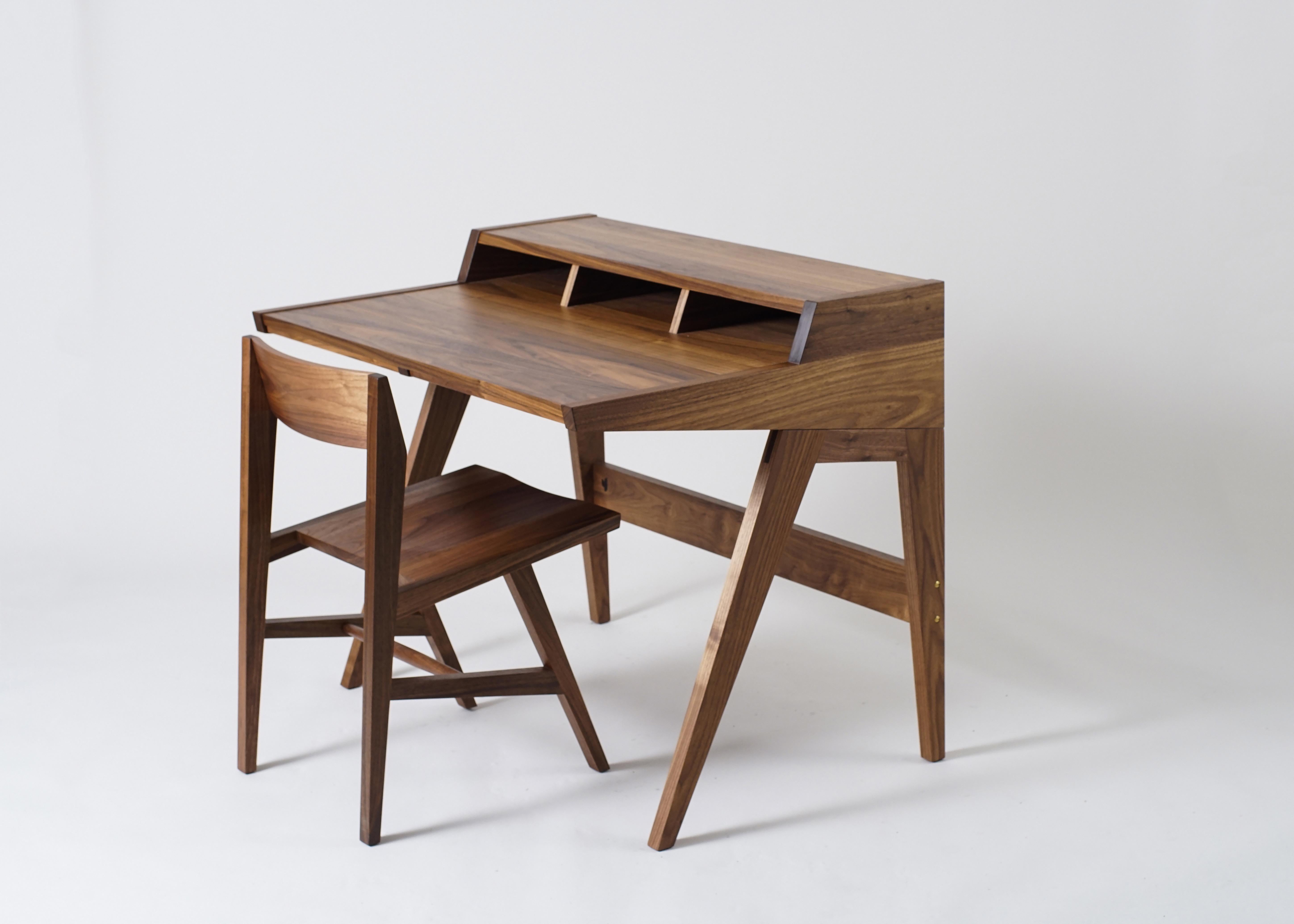 American Phloem Studio Laura Desk, Handmade Modern Secretary Desk in Walnut or White Oak For Sale