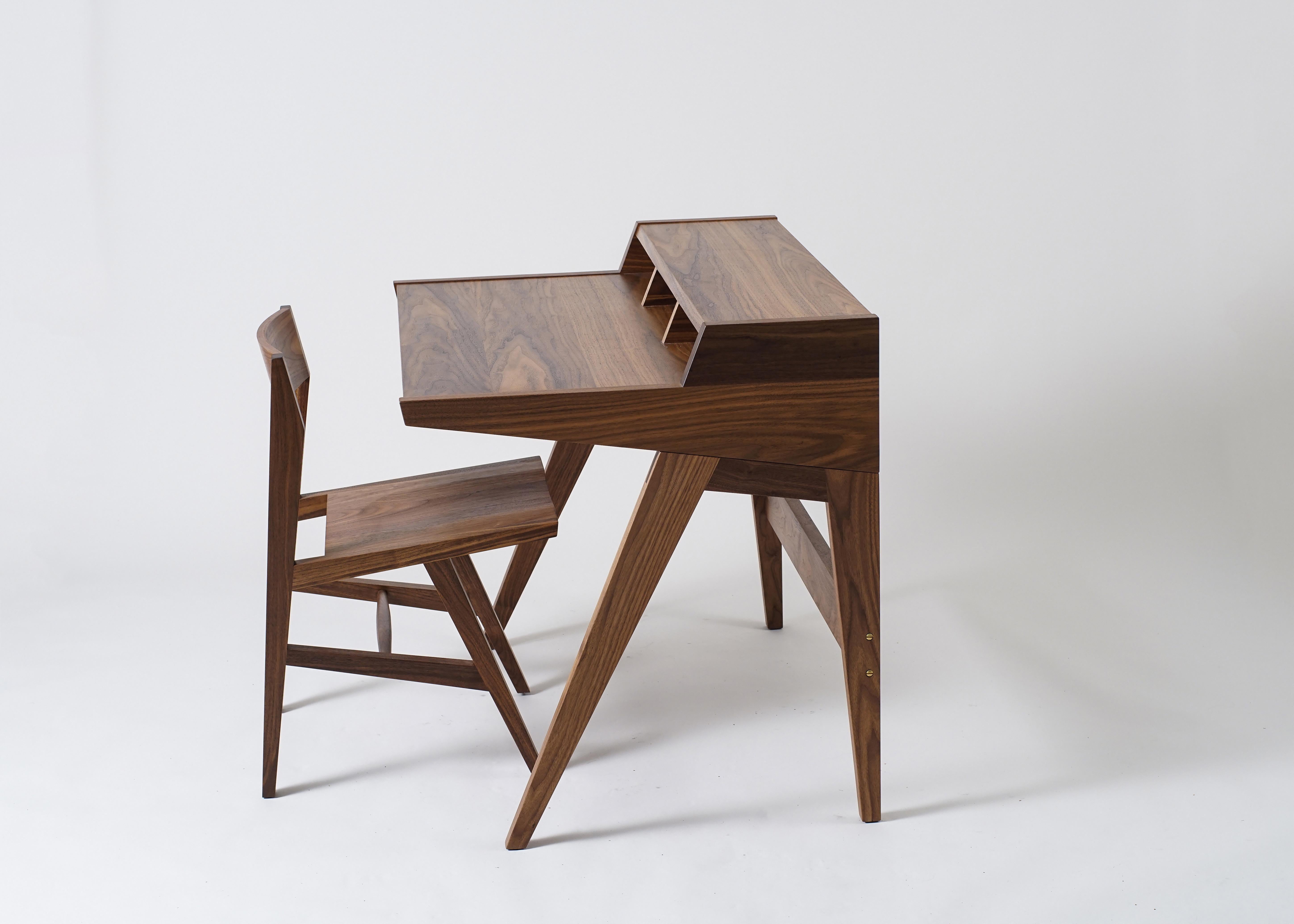 Hand-Crafted Phloem Studio Laura Desk, Handmade Modern Secretary Desk in Walnut or White Oak For Sale