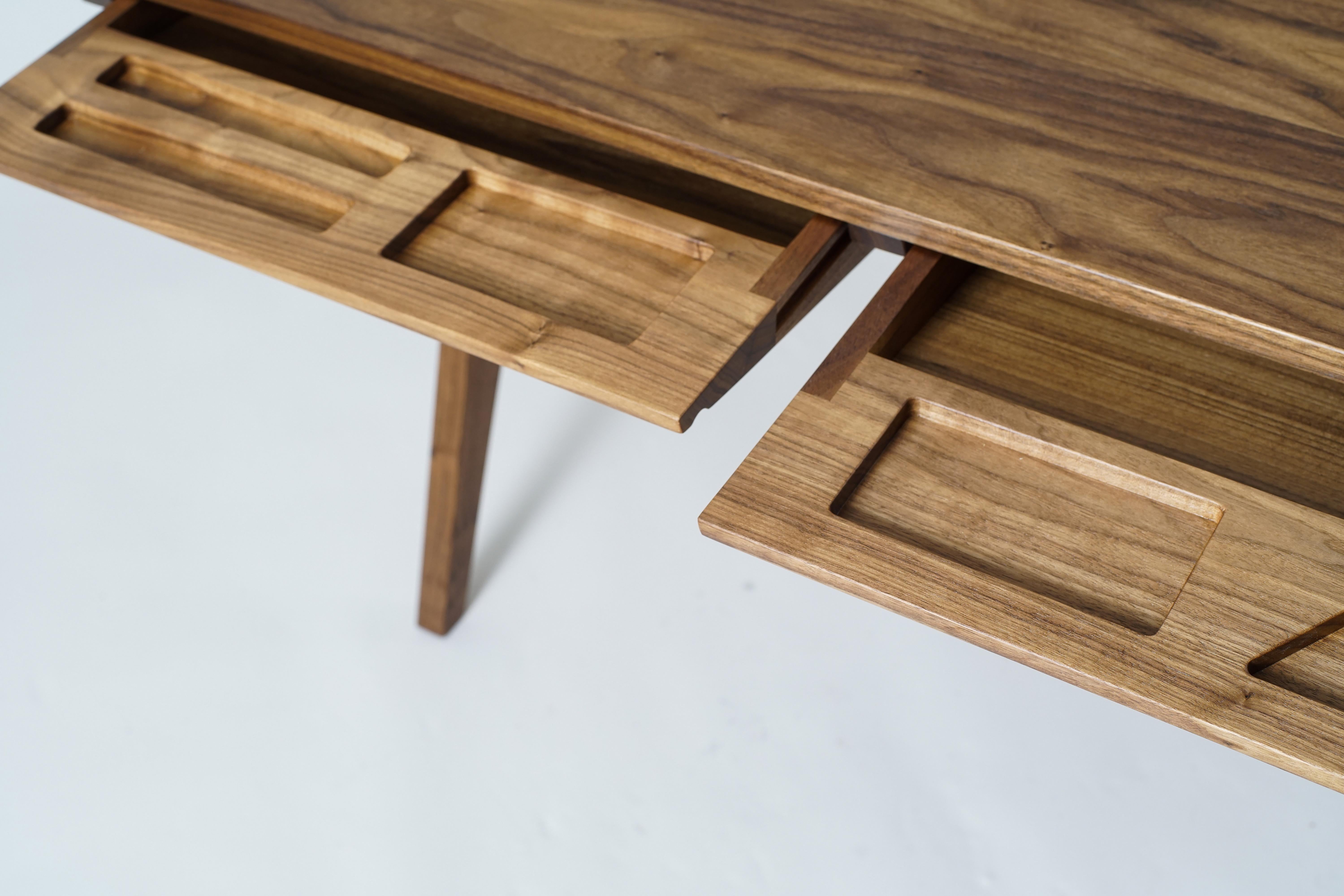 Hardwood Phloem Studio Laura Desk, Handmade Modern Secretary Desk in Walnut or White Oak For Sale