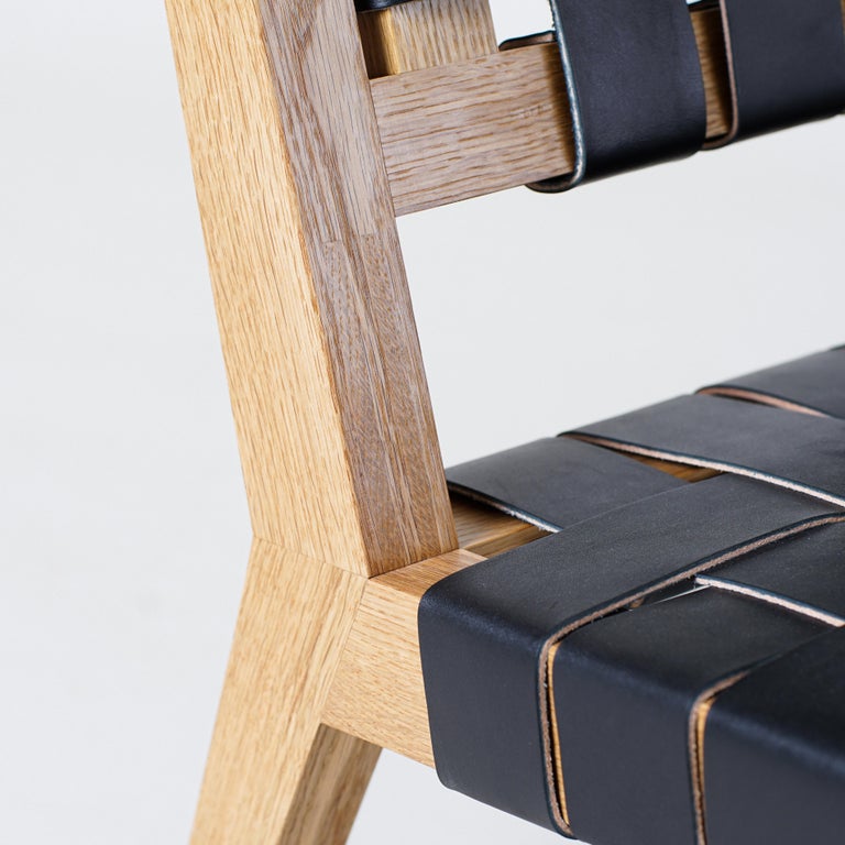 Phloem Studio Nadine Lounge, Modern Wood and Leather Strap Lounge