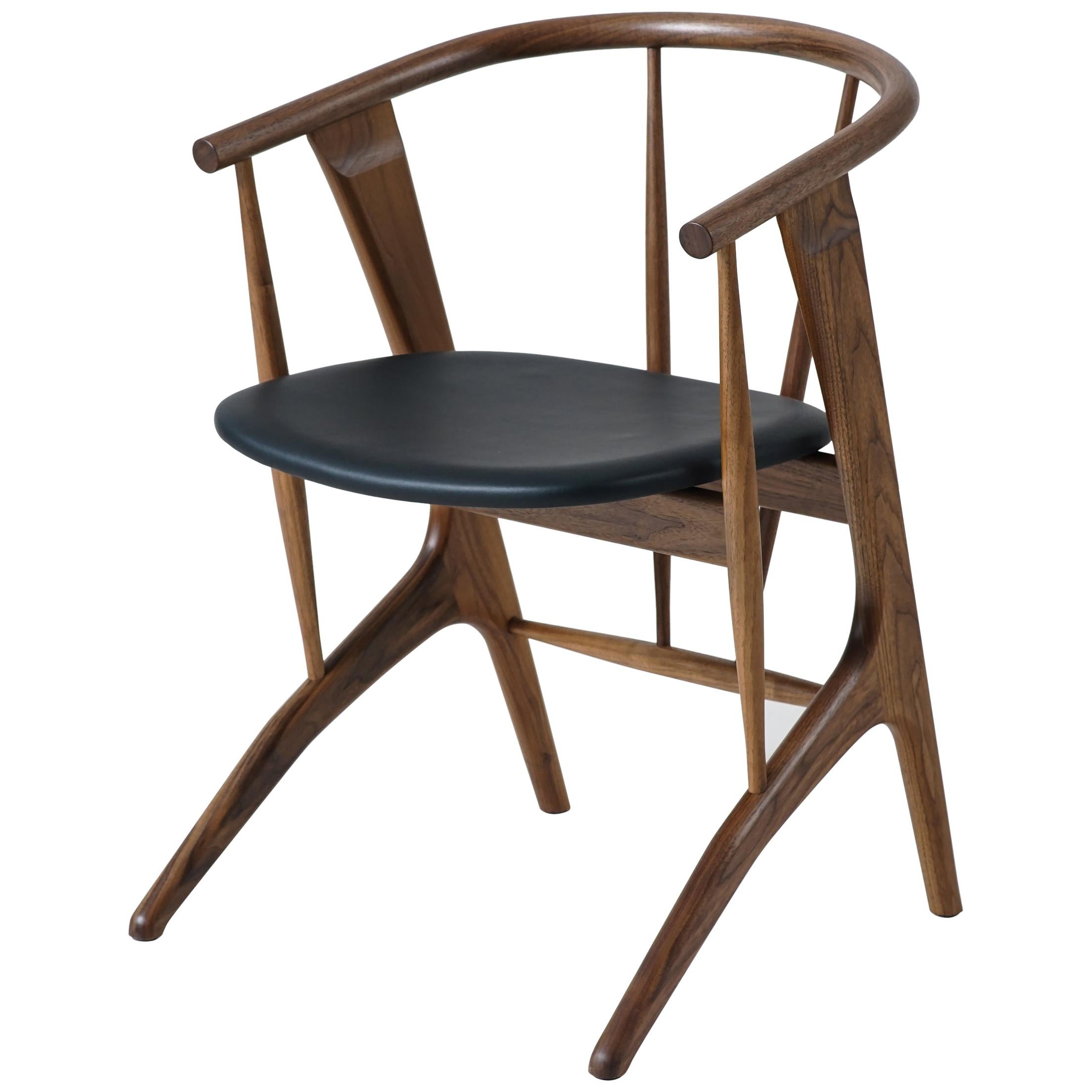 Phloem Studio Zoe Chair, Modern Walnut Dining Chair with Leather Upholstery