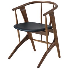 Phloem Studio Zoe Chair, Modern Walnut Dining Chair with Leather Upholstery