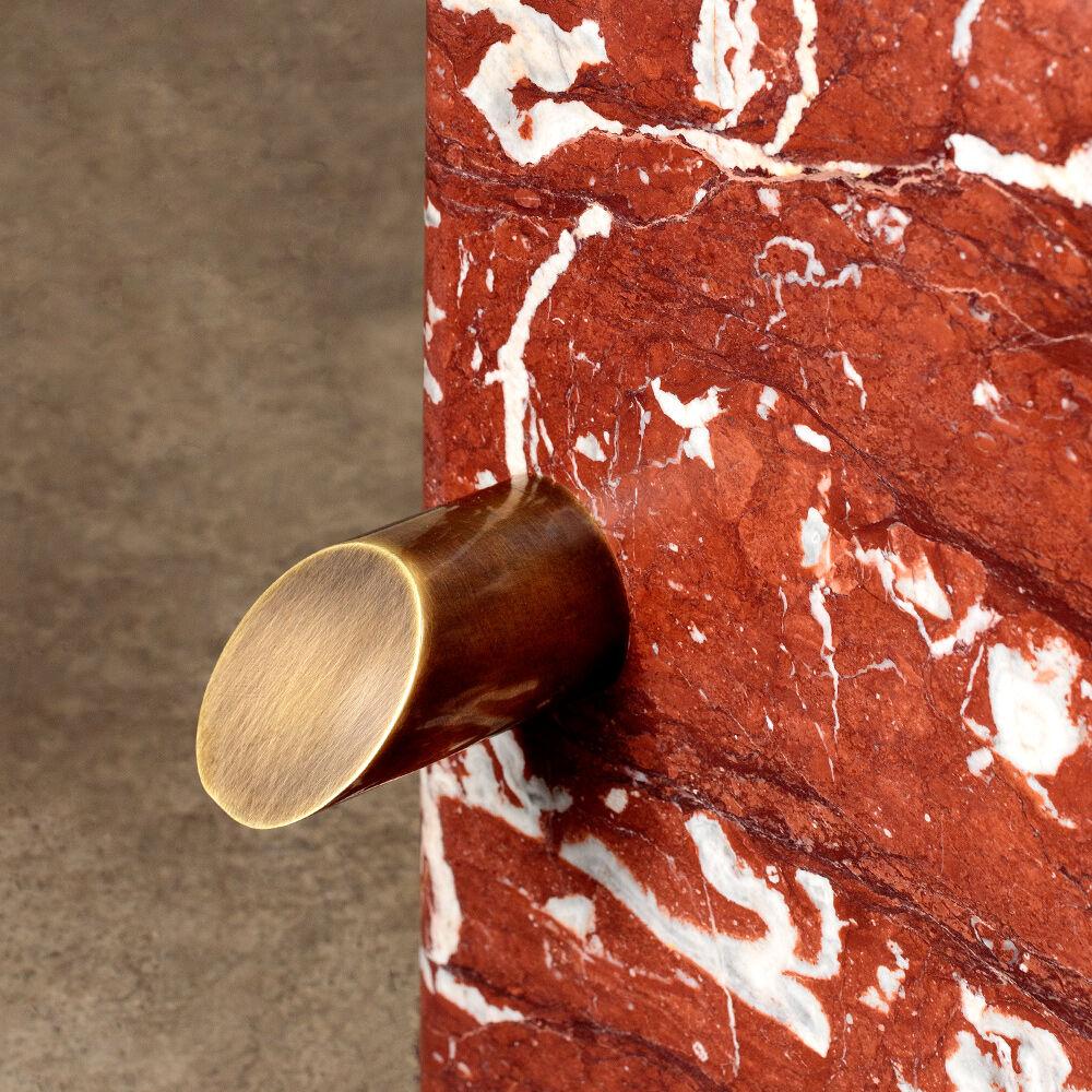 Modern Phobos Stool Sculpture in Rossa Francia Red Marble with Brass by Kelly Wearstler