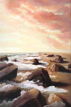 Beachwalk - Original Atmospheric Sunset Ocean Landscape Oil Painting on Canvas