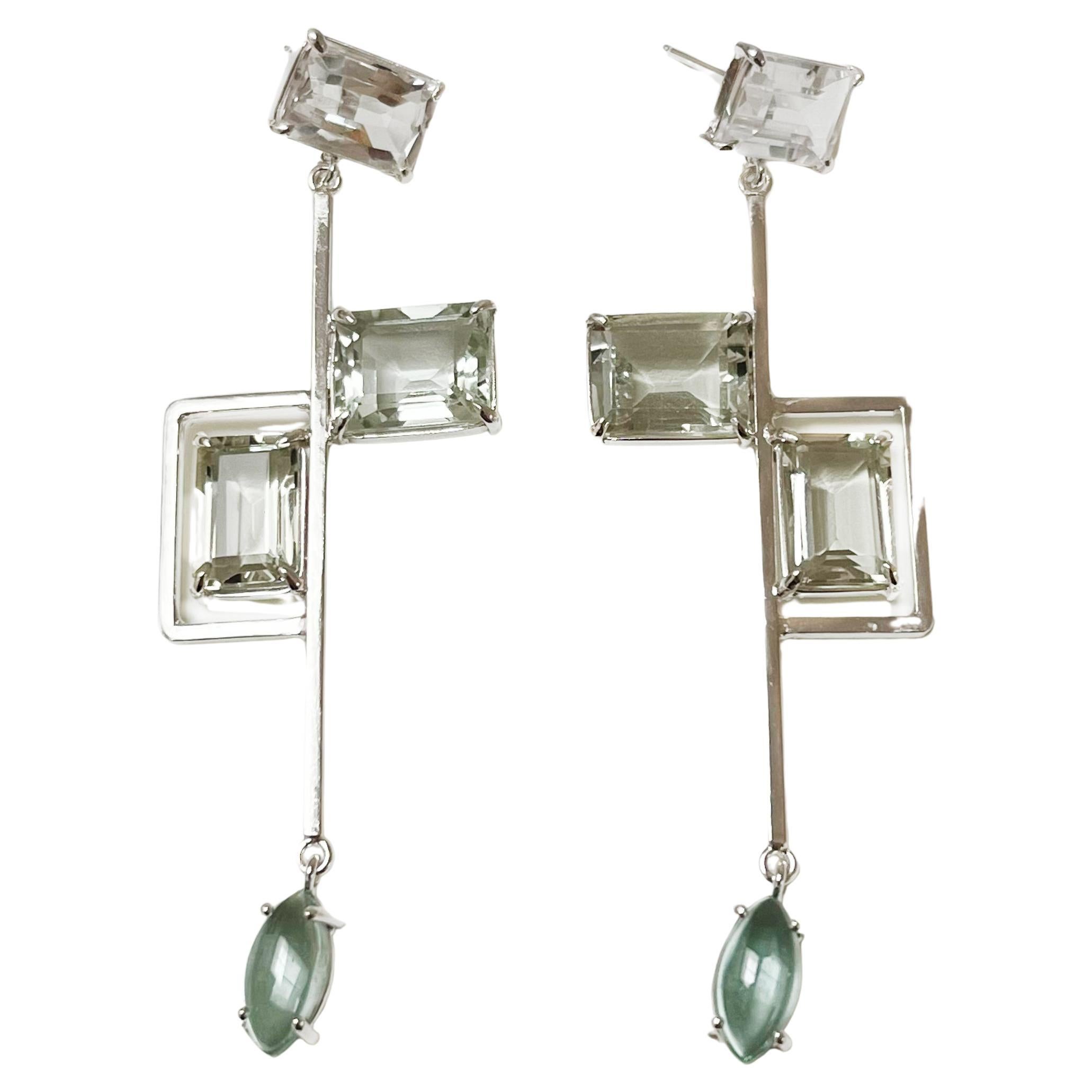 Boucles d'oreilles en goutte Phoebe en quartz vert, Prasiolite, topaze blanche et argent